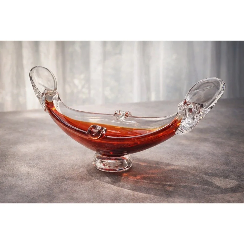 Centro de mesa decorativo de cristal artesanal rojo y transparente – Estilo Mura